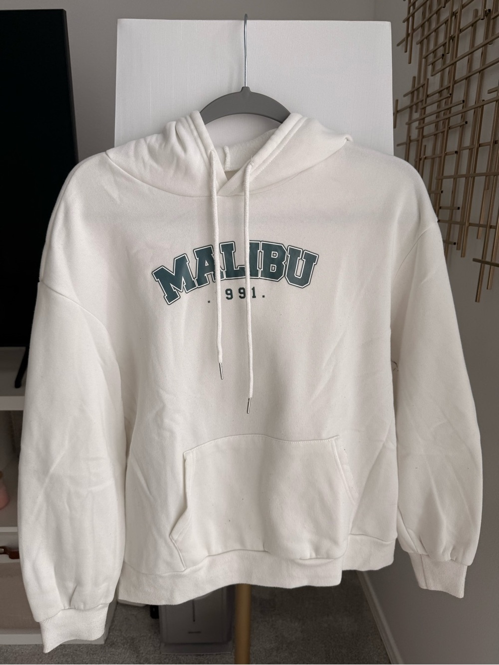Malibu Crewneck Hoodie in White with Green Logo